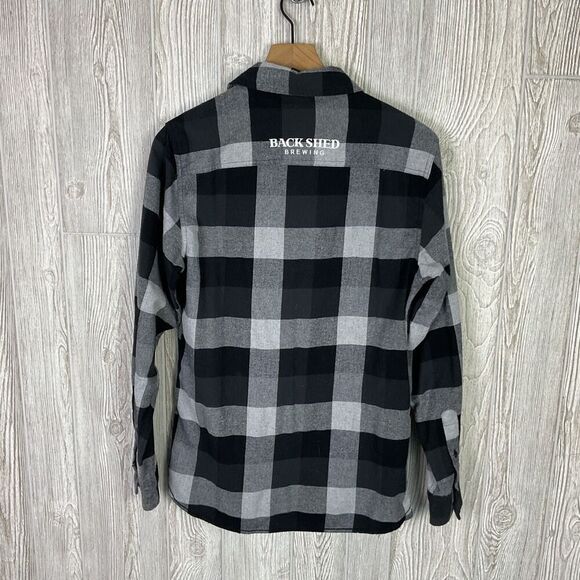 Burnside Men's Size Small Black Grey Heavy Flannel Button Down Shirt - Picture 4 of 9